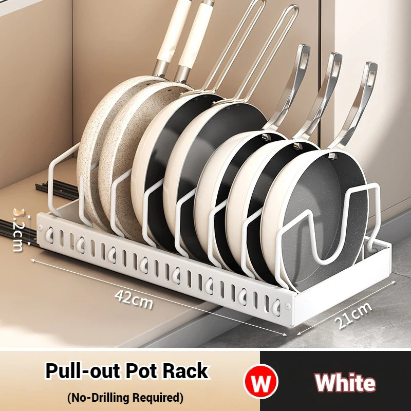 Pots and Pans Organizer Under Cabinet,Sliding Pot Lid Holder and Pan Rack Kitchen,Pull out Pot and Pan Organizer,Dishes Storage