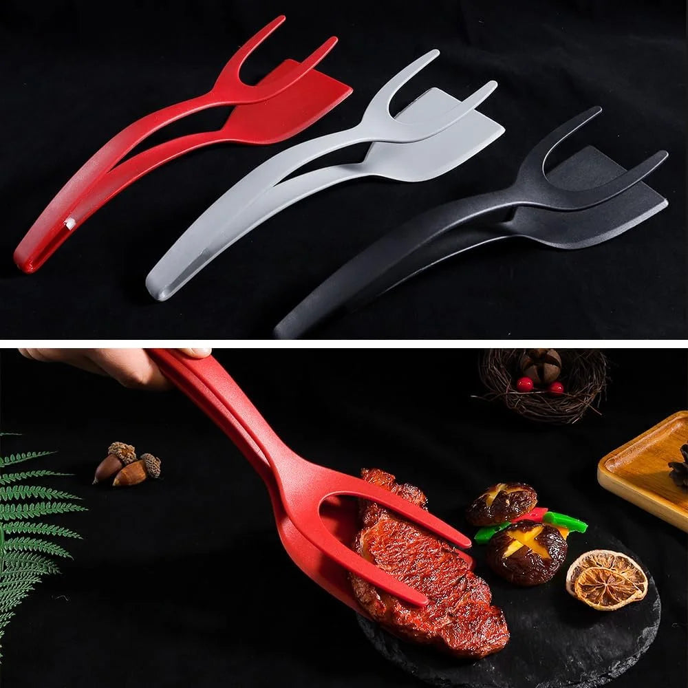 Egg Flipper Spatula 2 in 1 Grip and Flip Spatula Tongs Silicone Egg Flipper Tool Fish French Toast Tongs Non-Stick Cooking