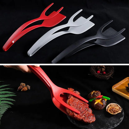 Egg Flipper Spatula 2 in 1 Grip and Flip Spatula Tongs Silicone Egg Flipper Tool Fish French Toast Tongs Non-Stick Cooking