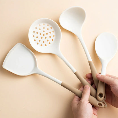 4-Piece Silicone Kitchen Utensil Set with Non-Stick Pans Silicone Spatula Soup Ladle Slotted Spoon Cooking Tools for Kitchen