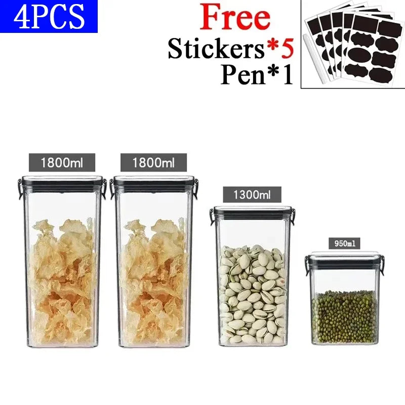 460/700/950/1300/1800ml Thick Sealed Storage Tank Transparent Square Dried Fruit Storage Box Kitchen Grain Storage Jar Container