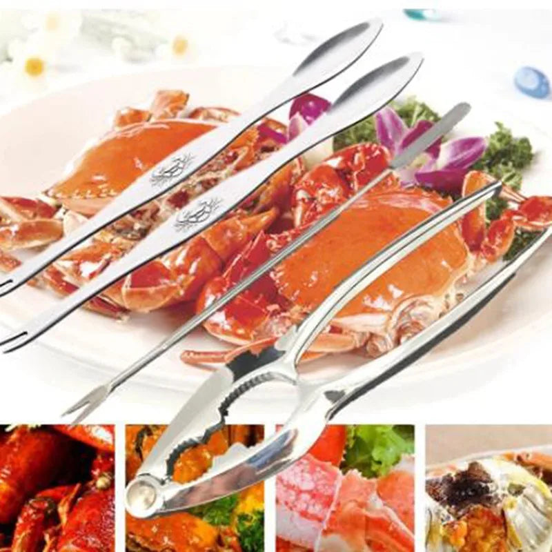 Kitchenley 4-Piece Seafood Tool Set – Crab & Lobster Cracker, Shrimp Pliers, Seafood Fork & Spoon for Shellfish Feasts
