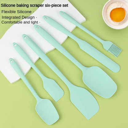 6pc Silicone Spatula set for baking-cake frosting kit with brush, non-stick scrapers & cream spreads |   cute kitchen gadgets
