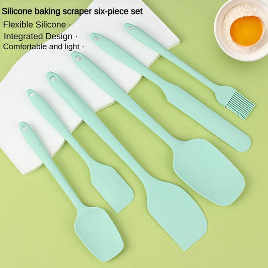 6pc Silicone Spatula set for baking-cake frosting kit with brush, non-stick scrapers & cream spreads |   cute kitchen gadgets