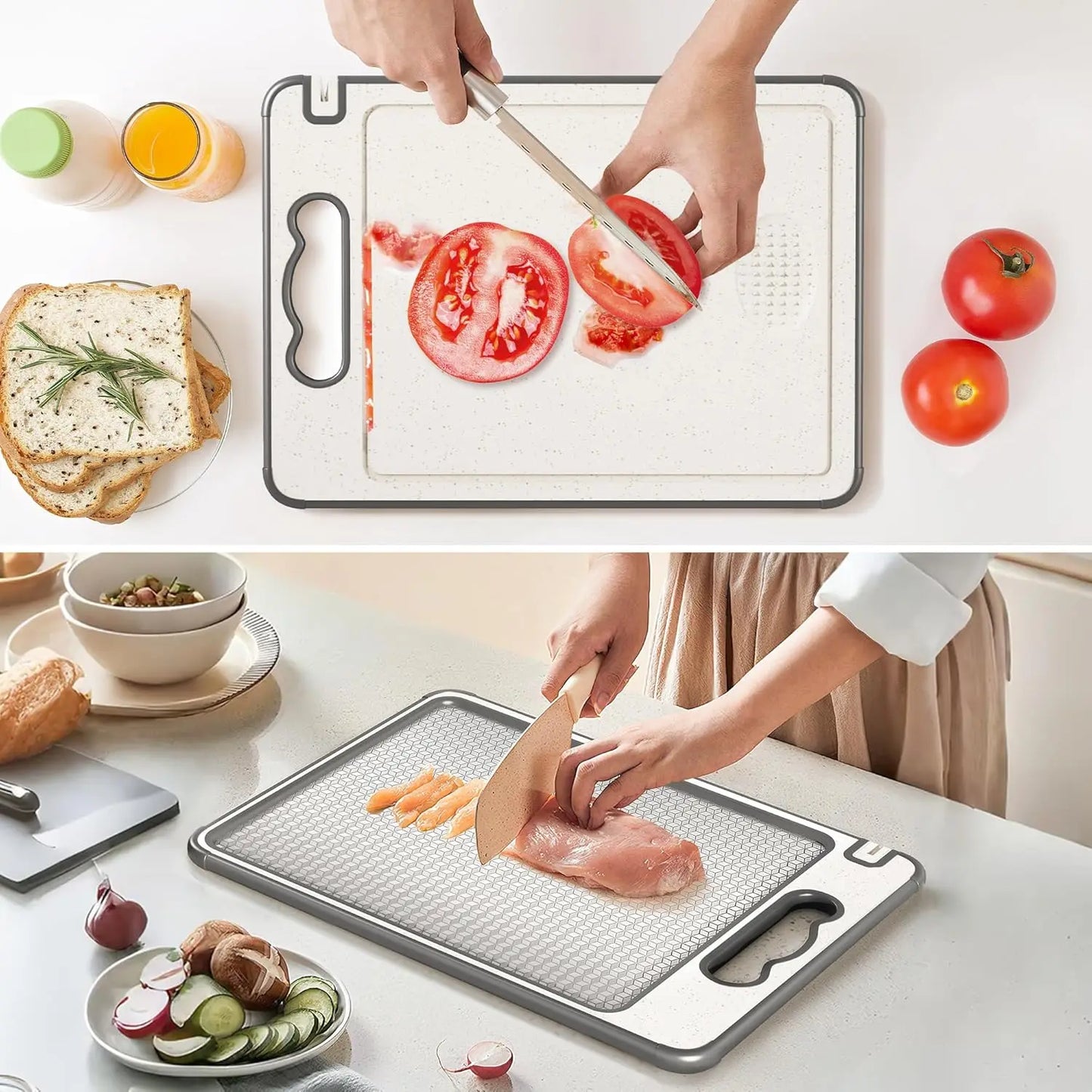 1pcs Stainless Steel Cutting Board Double Sided Chopping Board for Kitchen Scratch Resistant Anti-Slip Silicone Edges