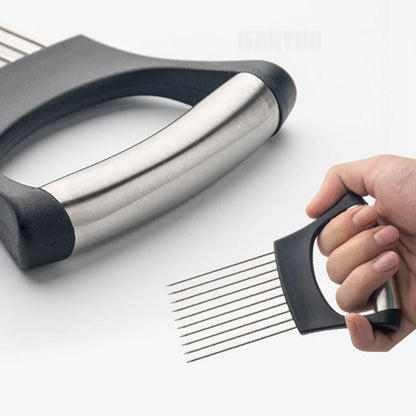 Kitchenley Onion Slicer with Stainless Steel Safety Holder – Tear-Free Vegetable Chopper for Onions, Potatoes & Tomatoes