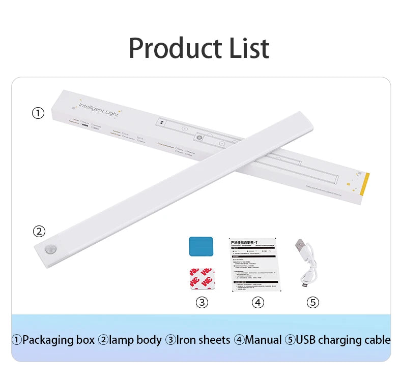 LED Cabinet Light Type C Rechargeable Motion Sensor Night Lights for Kitchen Wardrobe Cabinet Lighting 10cm/20cm/30cm/40cm/50cm