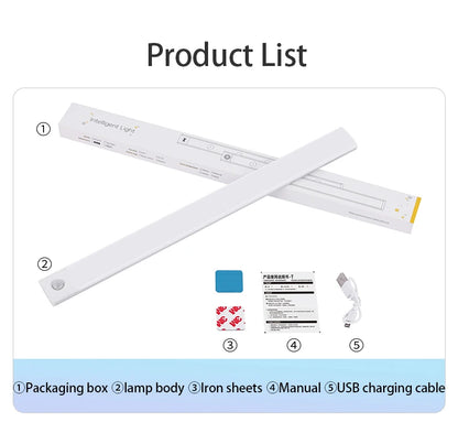 LED Cabinet Light Type C Rechargeable Motion Sensor Night Lights for Kitchen Wardrobe Cabinet Lighting 10cm/20cm/30cm/40cm/50cm