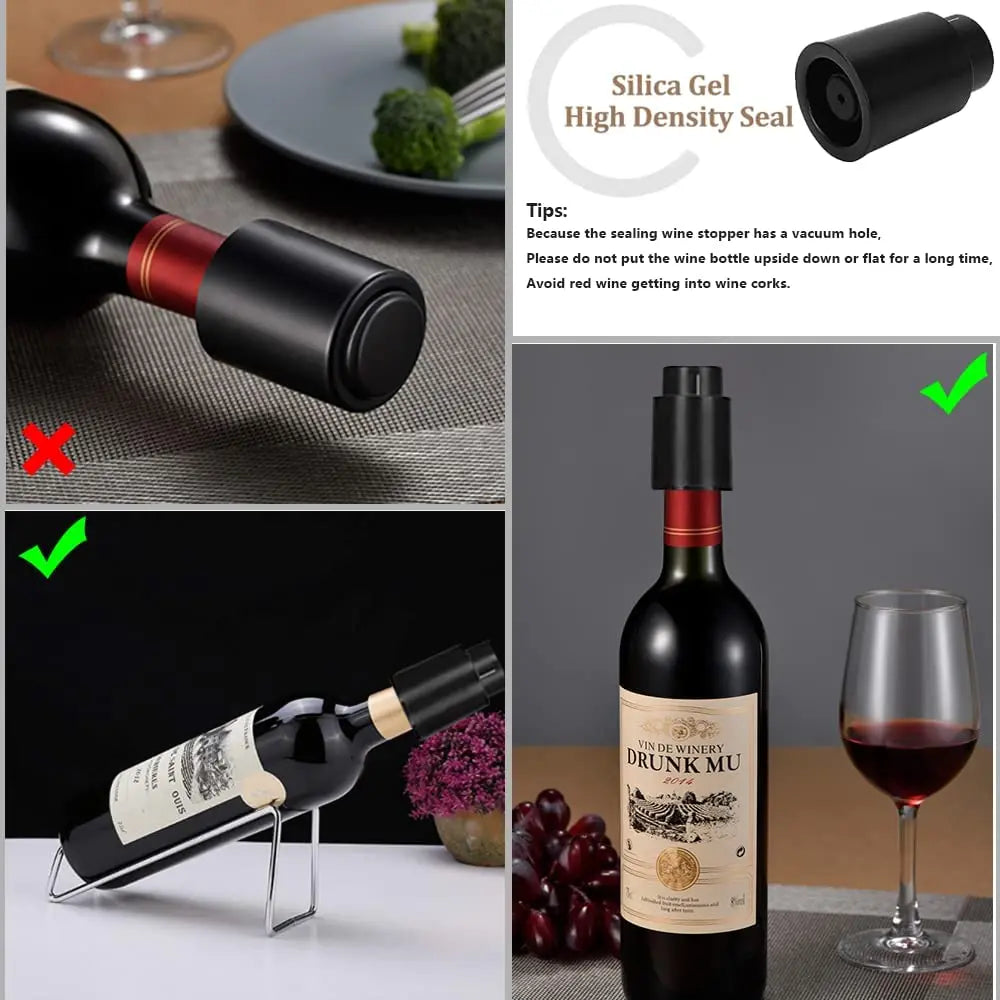 Vacuum Wine Bottle Stopper – Reusable Push-Style Wine Cork - Kitchenley