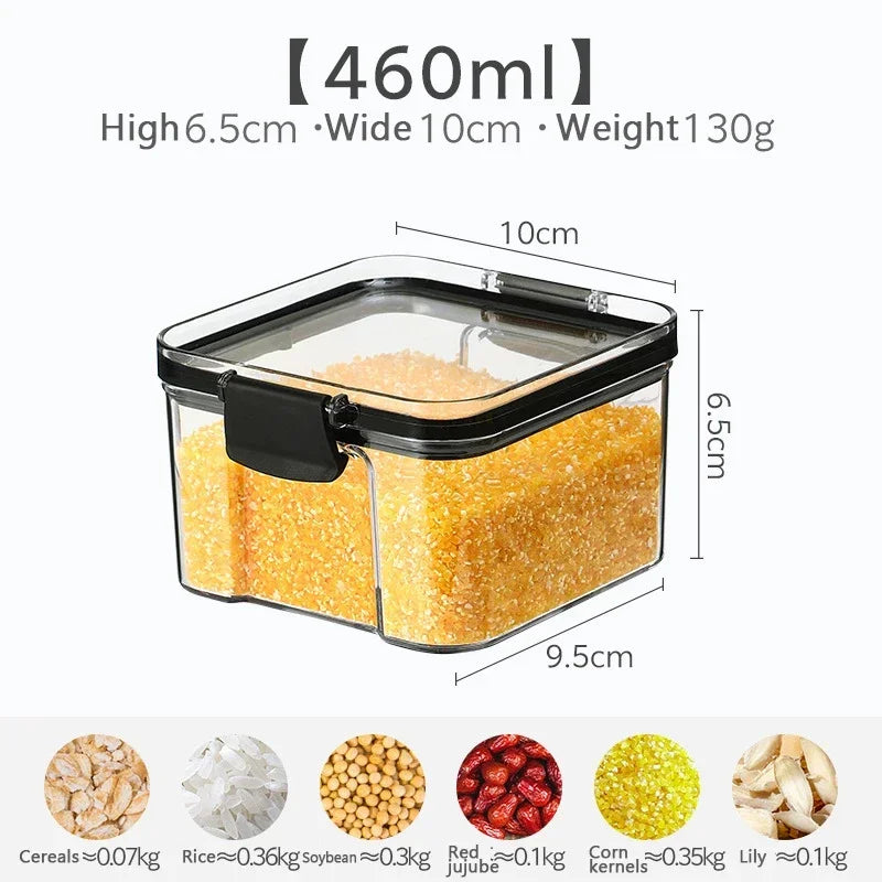 460/700/950/1300/1800ml Thick Sealed Storage Tank Transparent Square Dried Fruit Storage Box Kitchen Grain Storage Jar Container