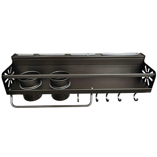 Wall-Mounted Kitchen Spice Storage Rack with Hooks – Hanging Tableware & Utensil Holder