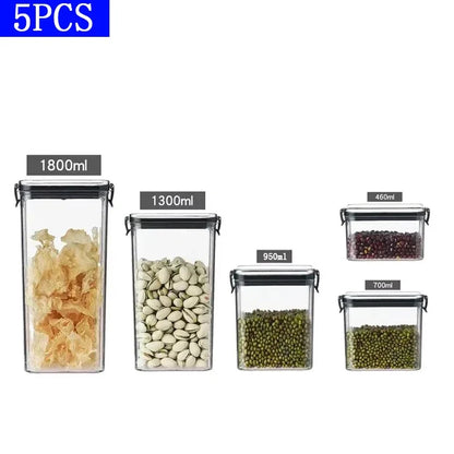 460/700/950/1300/1800ml Thick Sealed Storage Tank Transparent Square Dried Fruit Storage Box Kitchen Grain Storage Jar Container