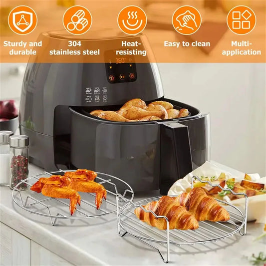 304 Stainless Steel Air Fryer Grill Rack Vertical Skewer Stand Dehydrator BBQ Rack and Toast Bread Holder for Air Fryer Cooking