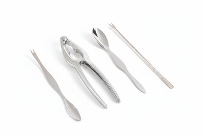 Kitchenley 4-Piece Seafood Tool Set – Crab & Lobster Cracker, Shrimp Pliers, Seafood Fork & Spoon for Shellfish Feasts