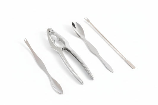 Kitchenley 4-Piece Seafood Tool Set – Crab & Lobster Cracker, Shrimp Pliers, Seafood Fork & Spoon for Shellfish Feasts