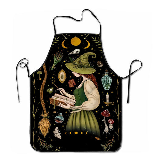 Gothic Witch Spellbook Print Kitchen Apron