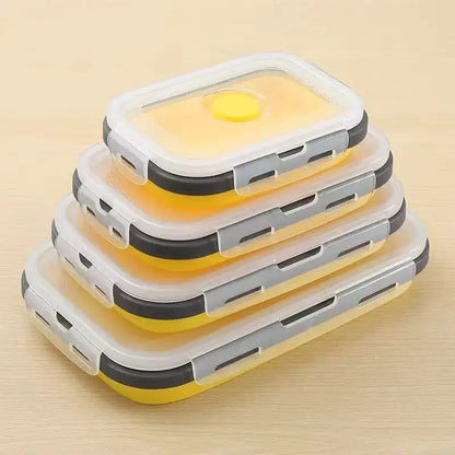 4 Pack Silicon Lunch Box Flat Stacks Collapsible Food Storage Containers With Lids Leftover Meal Box For Kitchen BPA Free