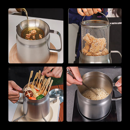 Kitchenley 2L Oil Filter Pot – Stainless Steel with Fine Mesh Strainer & Fry Basket