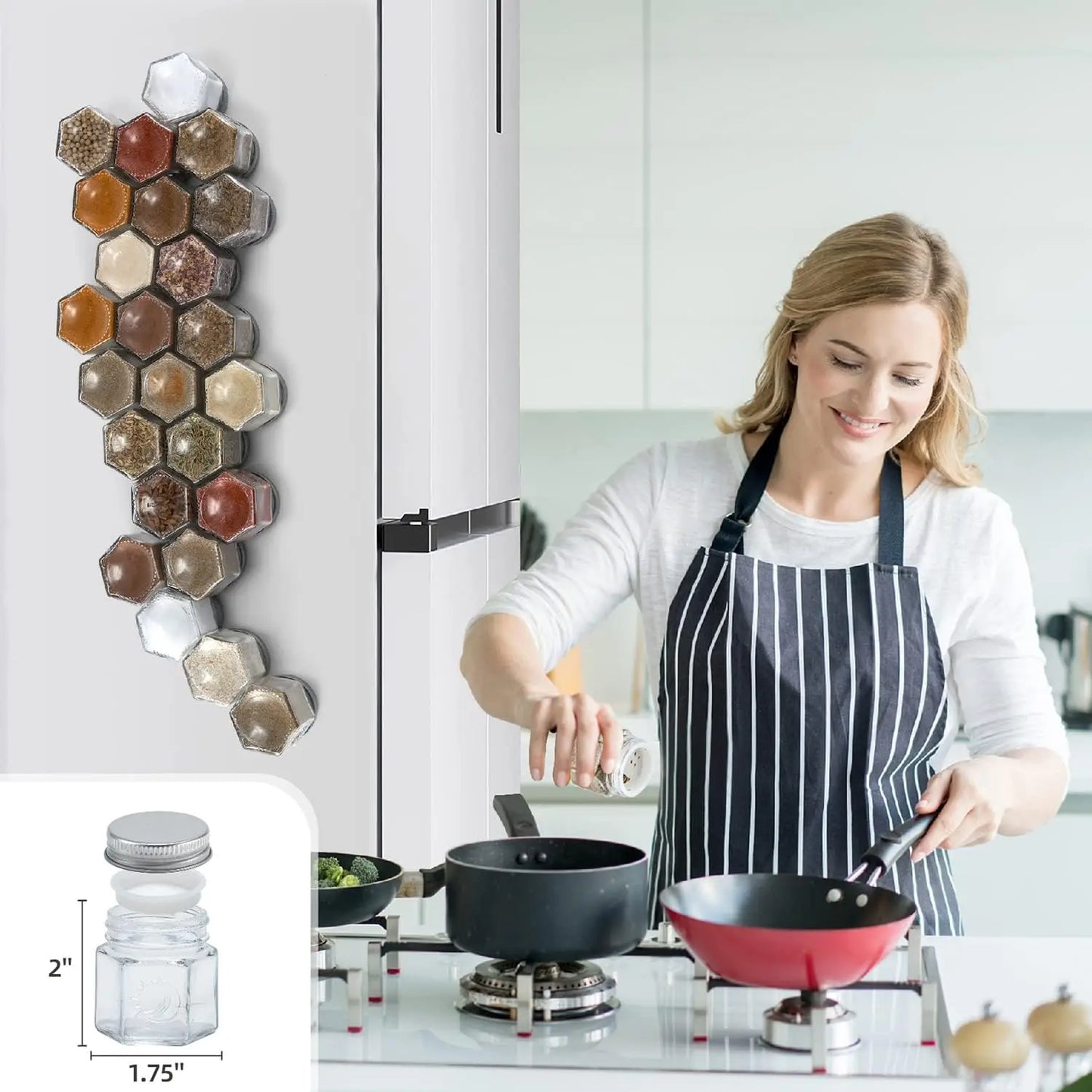 24 Hexagon Magnetic Glass Spice Jars with Shaker Lids & Labels – Kitchen, Fridge & RV Organizer