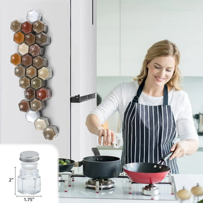 24 Hexagon Magnetic Glass Spice Jars with Shaker Lids & Labels – Kitchen, Fridge & RV Organizer