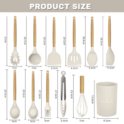 12pcs Silicone Kitchenware Cooking Utensils Set Non Stick Cookware Spatula Shovel Egg Beaters Baking Set with Storage Bucket