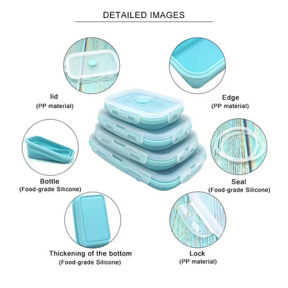 4 Pack Silicon Lunch Box Flat Stacks Collapsible Food Storage Containers With Lids Leftover Meal Box For Kitchen BPA Free