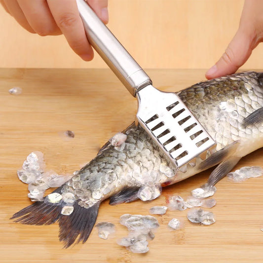 2-in-1 Stainless Steel Fish Scale Scraper & Shrimp Deveining Knife – Fish Cleaning Kitchen Tool