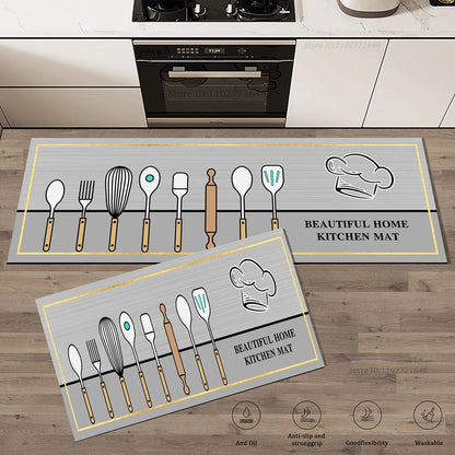 Kitchen Corner Floor Mat  Waterproof Carpet Non-slip Foot Mats Long Carpets Rug Black Plaid Home Decoration Rugs Washable Mat