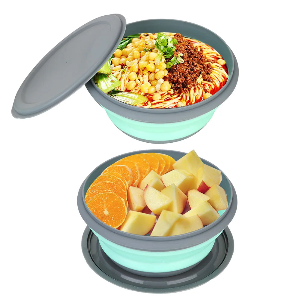 Folding Lunch Box Bowl Sets Silicone 3Pcs/Set Food Container Tableware Set Foldable Salad Bowl with Lid Portable