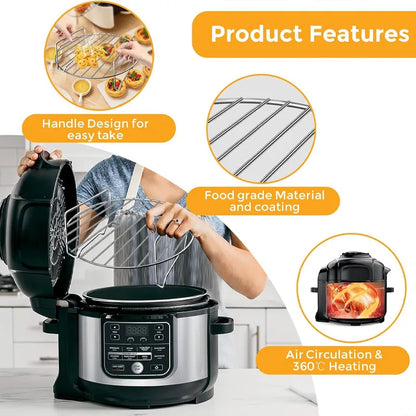 304 Stainless Steel Air Fryer Grill Rack & Vertical Skewer Stand – Dehydrator BBQ Rack & Toast Bread Holder