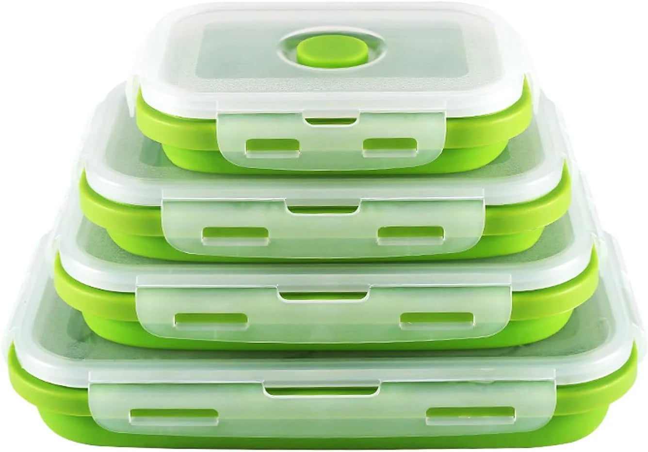 4 Pack Silicon Lunch Box Flat Stacks Collapsible Food Storage Containers With Lids Leftover Meal Box For Kitchen BPA Free