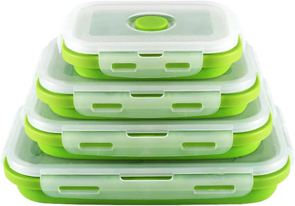 4 Pack Silicon Lunch Box Flat Stacks Collapsible Food Storage Containers With Lids Leftover Meal Box For Kitchen BPA Free