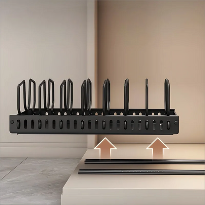 Pots and Pans Organizer Under Cabinet,Sliding Pot Lid Holder and Pan Rack Kitchen,Pull out Pot and Pan Organizer,Dishes Storage