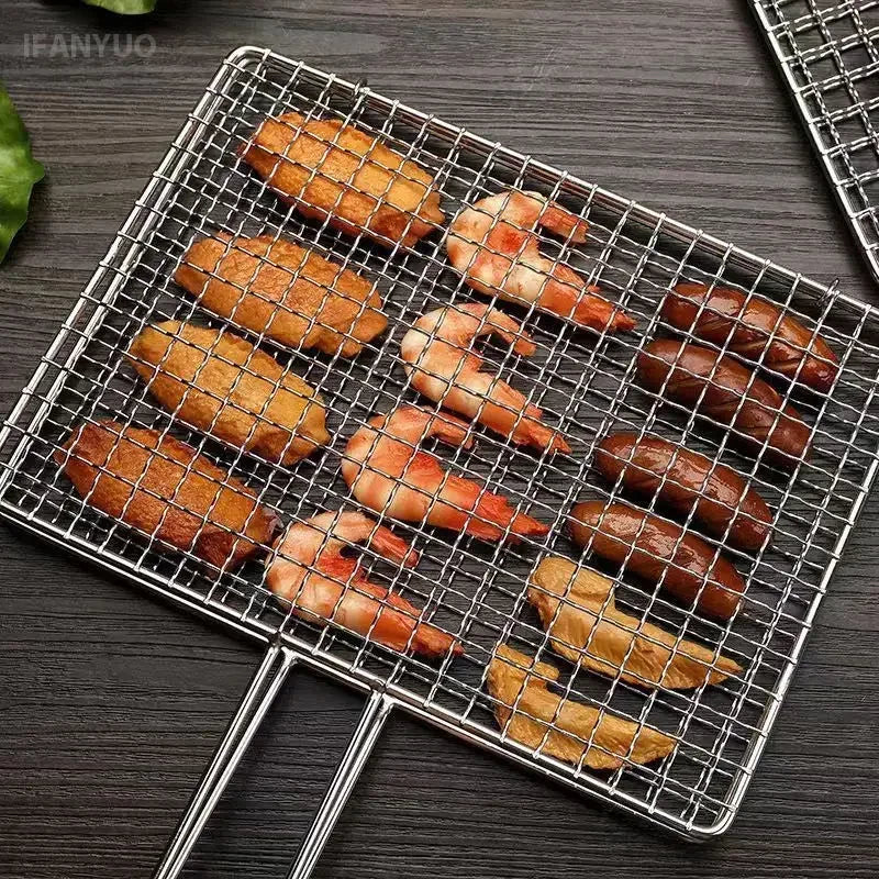 Stainless Steel Barbecue Grilling Basket Non Stick Fish Vegetable Steak Picnic Party Barbecue Gadget Picnic Party BBQ Rack Mesh