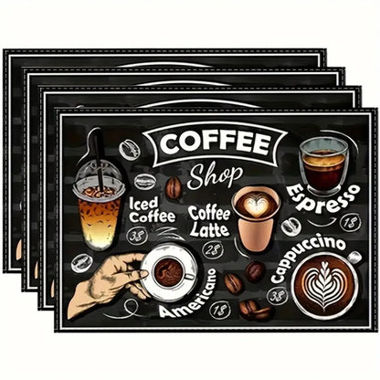 Retro Coffee Patterns,Coffee Bar Accessories, Rubber Absorbent Dishwashing Pads,Kitchen Placemats,Kitchen coffee table Counters