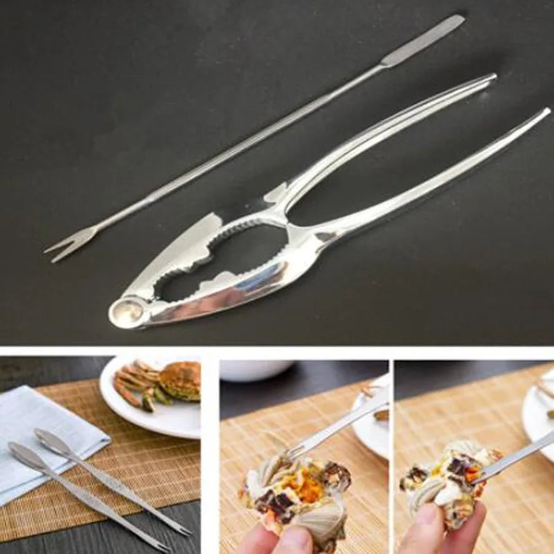 Kitchenley 4-Piece Seafood Tool Set – Crab & Lobster Cracker, Shrimp Pliers, Seafood Fork & Spoon for Shellfish Feasts