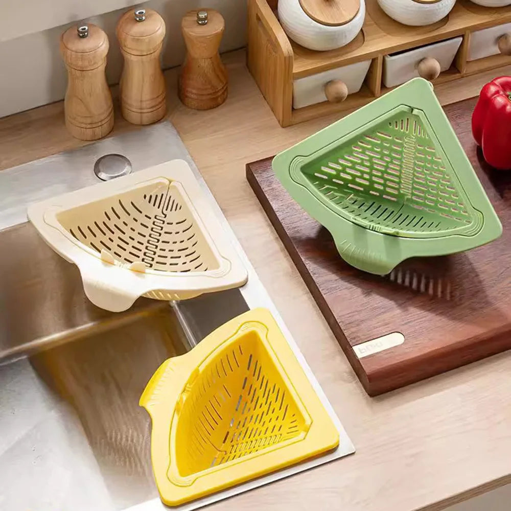 Magnetic Triangle Sink Drain Basket – Fruit & Vegetable Drainage & Food Waste Filter - Kitchenley
