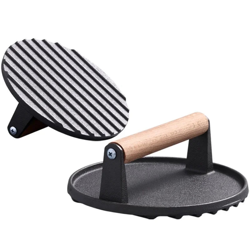 Kitchenley Heavy-Duty Cast Iron Steak & Burger Press – Round & Rectangular Meat Press with Handle for Outdoor Grilling