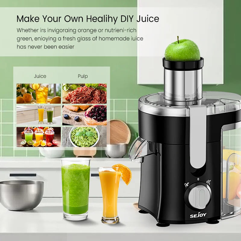 SEJOY Centrifugal Juicer Machine Compact Automatic Pulp Ejection Electric Citrus Juicer Extractor Machine Fruit Veg Blender