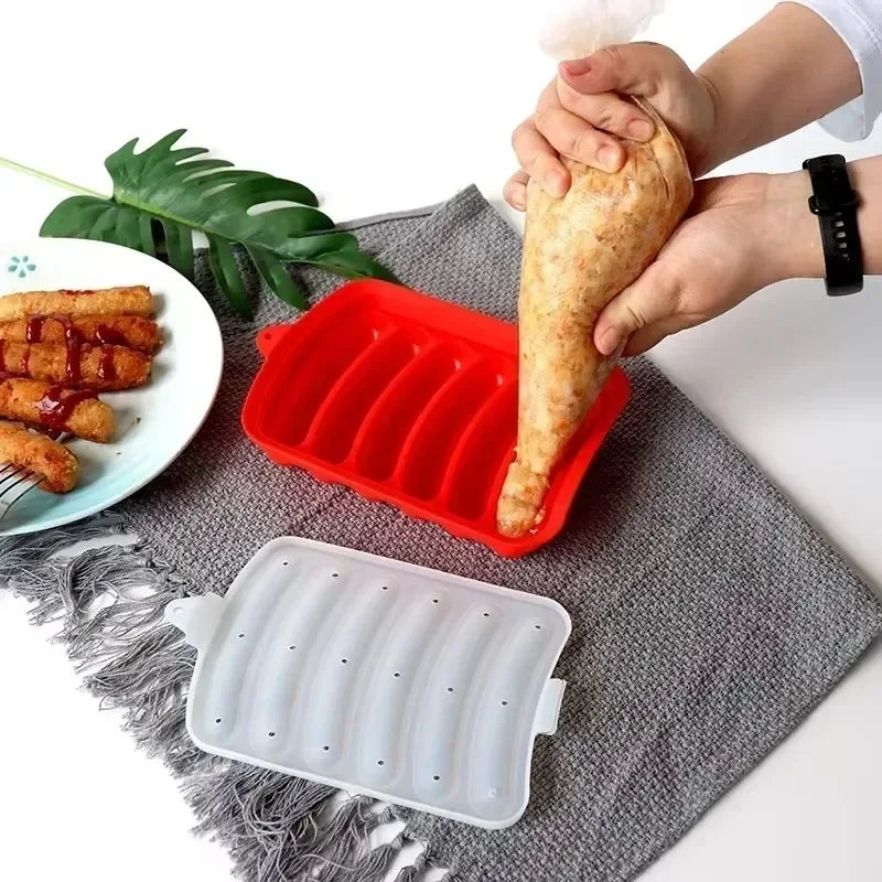 Sausage Maker Mould 6 Cavity Silicone DIY Ham Hot Dog Making Moulds With Lid Kitchen Household Sausages Cake Baking Tools Molds