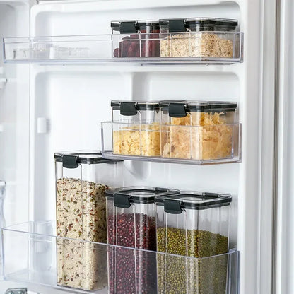 460/700/950/1300/1800ml Thick Sealed Storage Tank Transparent Square Dried Fruit Storage Box Kitchen Grain Storage Jar Container