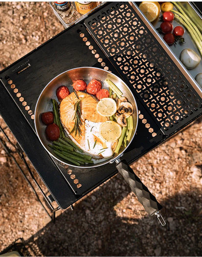 CAMPINGMOON CC-19 Portable Deep Frying Pan – Three-Layer Steel Camping Pan with Detachable Handle