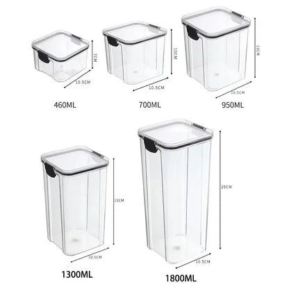 460/700/950/1300/1800ml Thick Sealed Storage Tank Transparent Square Dried Fruit Storage Box Kitchen Grain Storage Jar Container