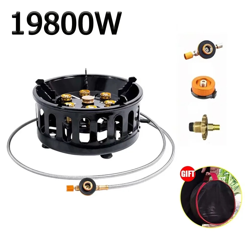 19800W 7-Core Camping Stove High-Power Gase Burner Windproof Stove Electronic ignition Outdoor Stoves Hiking Camping
