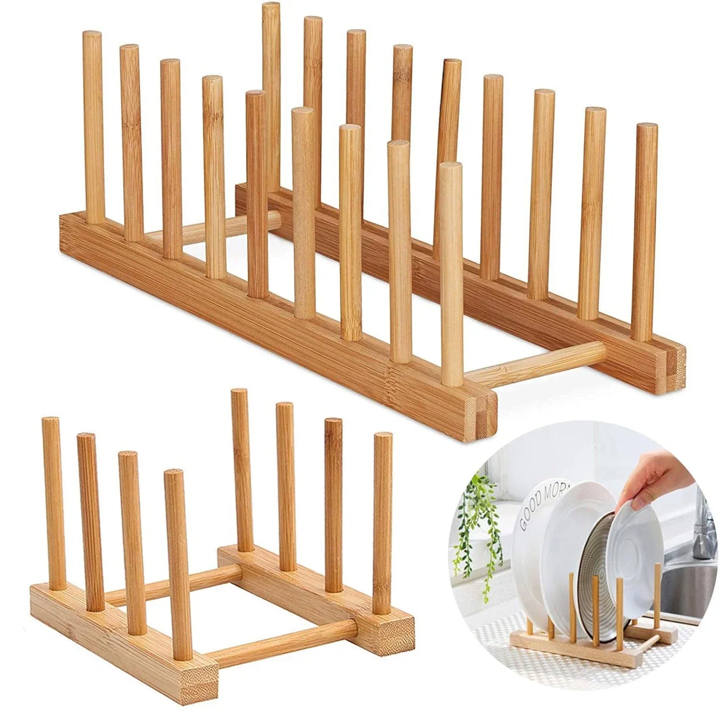 Wooden Dish Drainer & Drying Rack – Kitchen Plate Stand, Pot Lid Holder & Cup Display Shelf