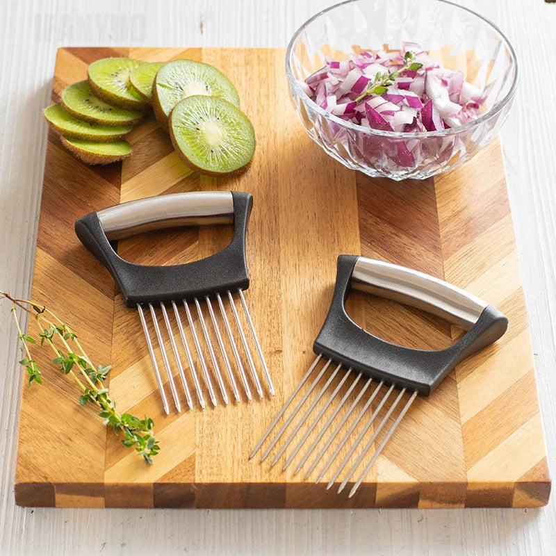 Kitchenley Onion Slicer with Stainless Steel Safety Holder – Tear-Free Vegetable Chopper for Onions, Potatoes & Tomatoes