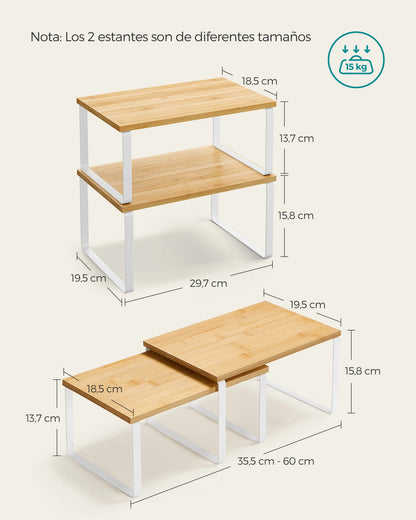 Extendable Metal & Wood Spice Rack – Kitchen Storage Organizer Set of 2