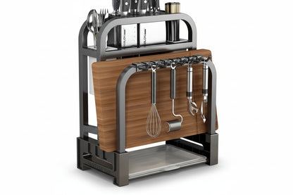 Kitchenley Stainless Steel Knife & Cutting Board Integrated Storage Rack – Countertop Holder for Kitchen Organization