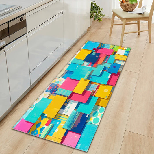 Plaid Kitchen Mat Home Living Room Balcony Bedroom Floor Decoration 3D Carpet House Hallway Entrance Door Bath Non-Slip Foot Rug
