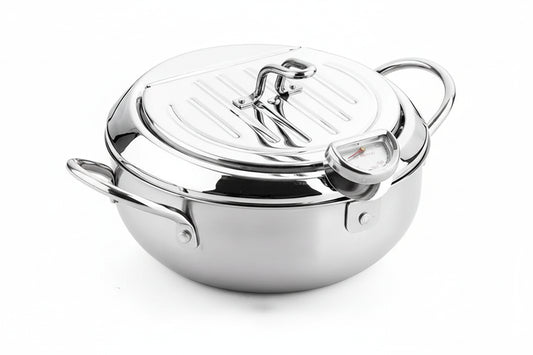 Stainless Steel Tempura Oil Fryer with Thermometer & Lid – Oil-Saving French Fries Frying Pan